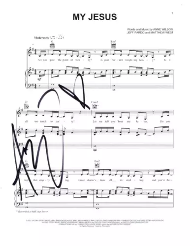 ANNE WILSON SIGNED AUTOGRAPH MY JESUS SHEET MUSIC – STUNNING SONGWRITER COLLECTIBLE MEMORABILIA
