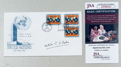 ARTHUR C CLARKE SIGNED AUTOGRAPHED FIRST DAY COVER JSA 2001 A SPACE ODYSSEY 2 COLLECTIBLE MEMORABILIA