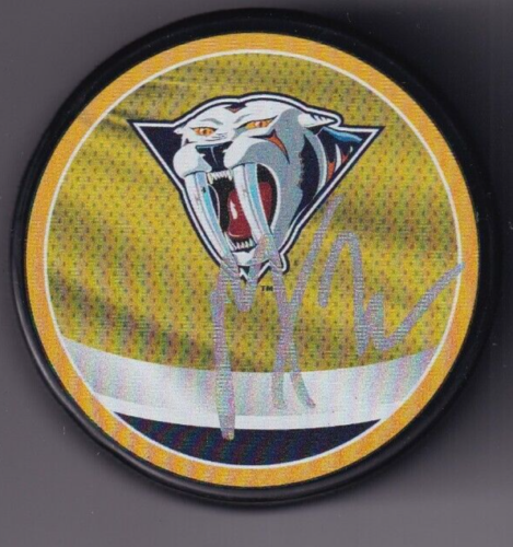 BARRY TROTZ SIGNED (NASHVILLE PREDATORS) RETRO VINTAGE HOCKEY PUCK W/COA COLLECTIBLE MEMORABILIA