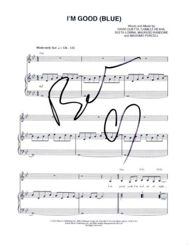 BEBE REXHA SIGNED AUTOGRAPH I’M GOOD (BLUE) SHEET MUSIC W/ DAVID GUETTA COLLECTIBLE MEMORABILIA