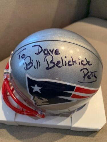 BILL BELICHICK HAND SIGNED PATRIOTS MINI HELMET SIGNED TO DAVE JSA COLLECTIBLE MEMORABILIA