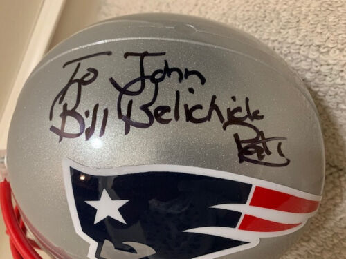BILL BELICHICK SIGNED FULL SIZE PATRIOTS HELMET SIGNED TO JOHN JSA LETTER COLLECTIBLE MEMORABILIA