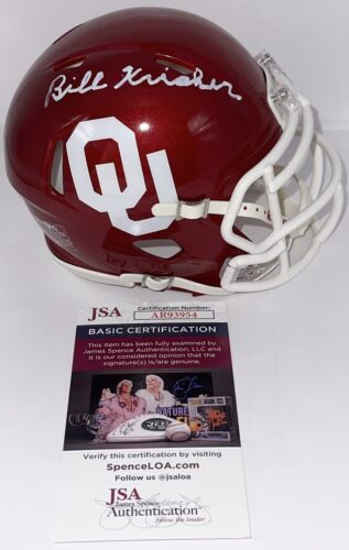 BILL KRISHER SIGNED AUTOGRAPHED OKLAHOMA SOONERS MINI HELMET JSA COA BOOMER COLLECTIBLE MEMORABILIA