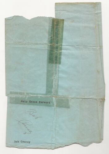 BOB COUSY REAL SIGNED ORIGINAL 1950 PROGRAM PAGE JSA COA BASKETBALL HOLY CROSS COLLECTIBLE MEMORABILIA