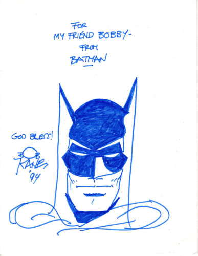 BOB KANE ORIGINAL HAND SIGNED 8x11 DRAWING OF BATMAN AMAZING+RARE JSA ...