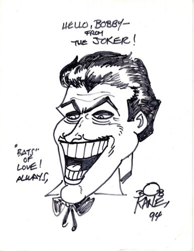 BOB KANE ORIGINAL HAND SIGNED 8×11 DRAWING OF THE JOKER HOLY GRAIL JSA LETTER COLLECTIBLE MEMORABILIA