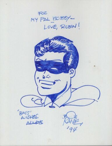BOB KANE ORIGINAL HAND SIGNED DRAWING OF ROBIN AMAZING+RARE JSA LETTER COLLECTIBLE MEMORABILIA