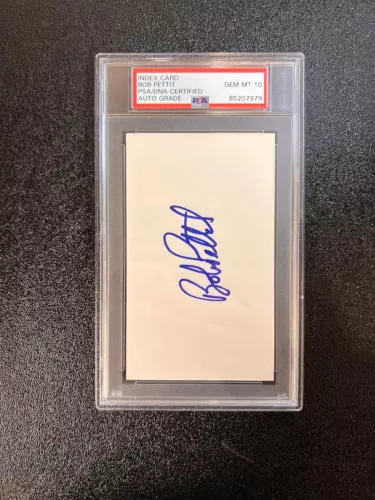 BOB PETTIT SIGNED CUT AUTO 10 PSA SLABBED HAWKS COLLECTIBLE MEMORABILIA