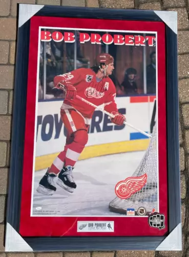 BOB PROBERT SIGNED DETROIT RED WINGS FRAMED POSTER PHOTO JSA COA COLLECTIBLE MEMORABILIA