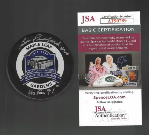 BOB PULFORD SIGNED TORONTO MAPLE LEAF GARDENS FINAL SEASON GAME PUCK JSA COA COLLECTIBLE MEMORABILIA