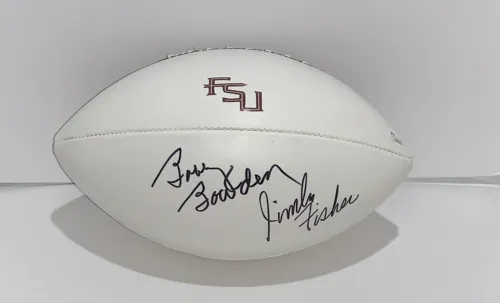 BOBBY BOWDEN & JIMBO FISHER SIGNED FOOTBALL FLORIDA ST. SEMINOLES JSA COA PROOF COLLECTIBLE MEMORABILIA