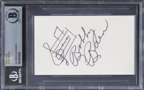 BOBBY BREEN LET’S SING AGAIN “MUSICAL NOTE” SIGNED 3×5 INDEX CARD BAS SLABBED COLLECTIBLE MEMORABILIA