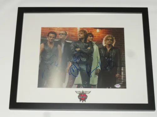 BON JOVI SIGNED FRAMED MATTED 11X14 PHOTO JON RICHIE SAMBORA DAVID TICO PSA LOA