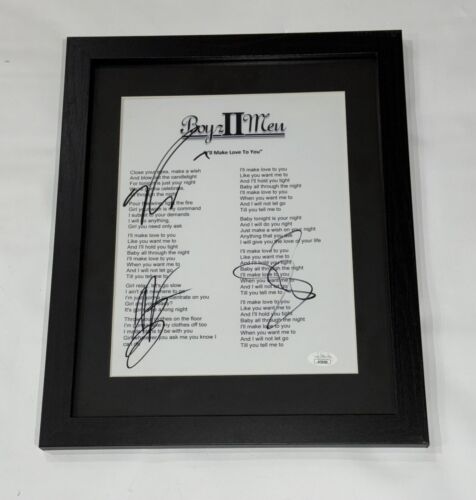 BOYZ II MEN SIGNED FRAMED I’LL MAKE LOVE TO YOU LYRIC SHEET ALL 3 JSA COA COLLECTIBLE MEMORABILIA
