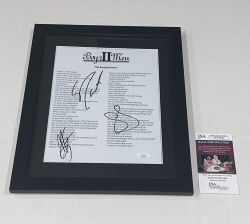 BOYZ II MEN SIGNED FRAMED ON BENDED KNEE LYRIC SHEET ALL 3 JSA COA COLLECTIBLE MEMORABILIA