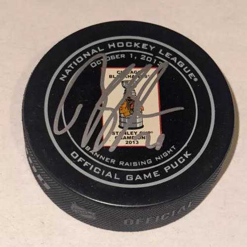 BRANDON SAAD Signed 2013 STANLEY CUP BANNER Official GAME Puck Beckett (BAS)
