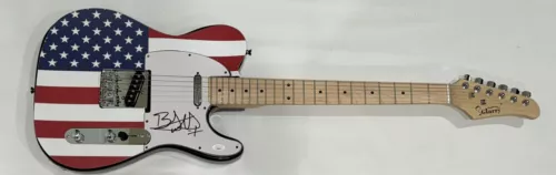 BRET MICHAELS SIGNED USA FLAG ELECTRIC GUITAR POISON PROOF 1 JSA COA COLLECTIBLE MEMORABILIA