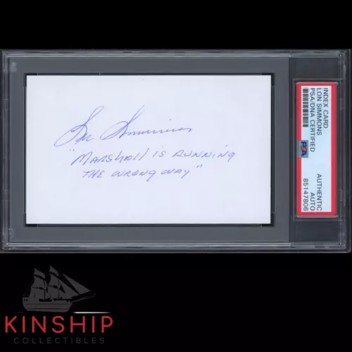 Broadcaster Lon Simmons signed 3x5 Index PSA DNA Slab Rare Auto Frick HOF C2789