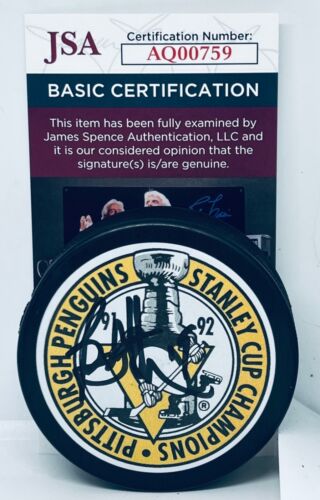 BRYAN TROTTIER SIGNED PITTSBURGH PENGUINS 1992 STANLEY CUP CHAMPS PUCK JSA COLLECTIBLE MEMORABILIA