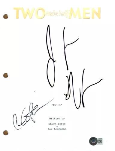 CHARLIE SHEEN & JON CRYER SIGNED AUTOGRAPH TWO AND A HALF MEN PILOT SCRIPT BAS COLLECTIBLE MEMORABILIA