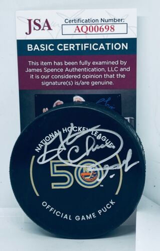 CHICO RESCH SIGNED NEW YORK ISLANDERS 50TH ANNIVERSARY GAME PUCK AUTOGRAPHED JSA COLLECTIBLE MEMORABILIA
