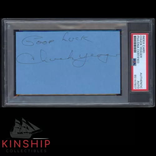 Chuck Yeager signed 3x5 Index Card PSA DNA Slabbed Auto Pilot Flying Ace C2790