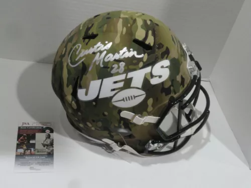 CURTIS MARTIN SIGNED NEW YORK JETS FULL-SIZE REPLICA CAMO HELMET PROOF JSA COA COLLECTIBLE MEMORABILIA