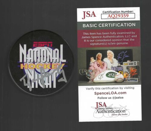 DARREN PANG SIGNED ESPN NATIONAL HOCKEY NIGHT PUCK CHICAGO BLACKHAWKS JSA COA COLLECTIBLE MEMORABILIA