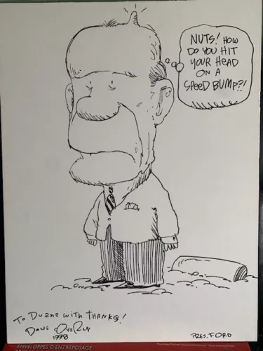DAVE COVERLY ORIGINAL 15×20 DRAWINGS OF GERALD FORD+COA SPEED BUMP CARTOONIST COLLECTIBLE MEMORABILIA