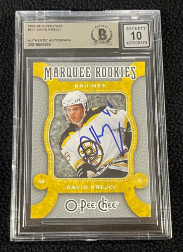 DAVID KREJCI SIGNED 2007/08 O-PEE-CHEE ROOKIE CARD #511 BAS CERTIFIED AUTO GR 10 COLLECTIBLE MEMORABILIA