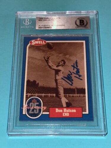DON HUTSON SIGNED 1988 SWELL GREATS CARD #59 BECKETT AUTH (BAS) COLLECTIBLE MEMORABILIA