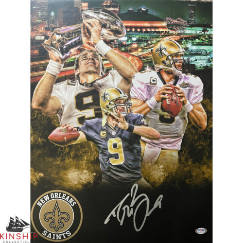 DREW BREES SIGNED 16×20 CANVAS PSA DNA COA SAINTS HOF FOOTBALL AUTO RARE Z1592 COLLECTIBLE MEMORABILIA