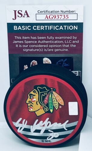 ED BELFOUR SIGNED CHICAGO BLACKHAWKS REVERSE RETRO PUCK AUTOGRAPHED HAWKS JSA COLLECTIBLE MEMORABILIA
