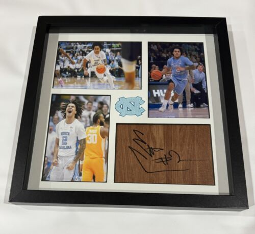 ELLIOT CADEAU SIGNED FRAMED 12X12 FLOORBOARD COLLAGE NORTH CAROLINA TAR HEELS COLLECTIBLE MEMORABILIA