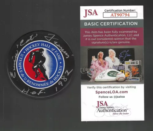 EMILE FRANCIS SIGNED & INSCRIBED NEW YORK RANGERS HOCKEY HALL OF FAME PUCK JSA COLLECTIBLE MEMORABILIA