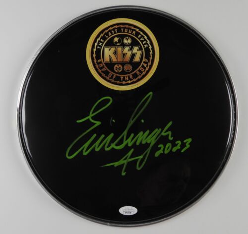 ERIC SINGER KISS JSA AUTOGRAPH SIGNED DRUM HEAD END OF THE ROAD 12″ LAST 50 COLLECTIBLE MEMORABILIA