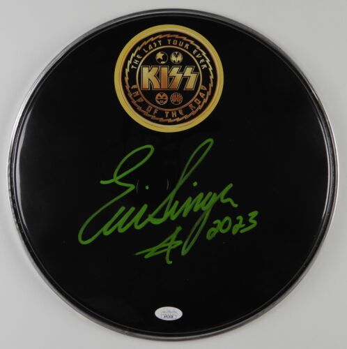 ERIC SINGER KISS JSA AUTOGRAPH SIGNED DRUM HEAD END OF THE ROAD 12″ LAST 50 COLLECTIBLE MEMORABILIA