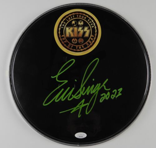 ERIC SINGER KISS JSA AUTOGRAPH SIGNED DRUM HEAD END OF THE ROAD 12″ LAST 50 COLLECTIBLE MEMORABILIA