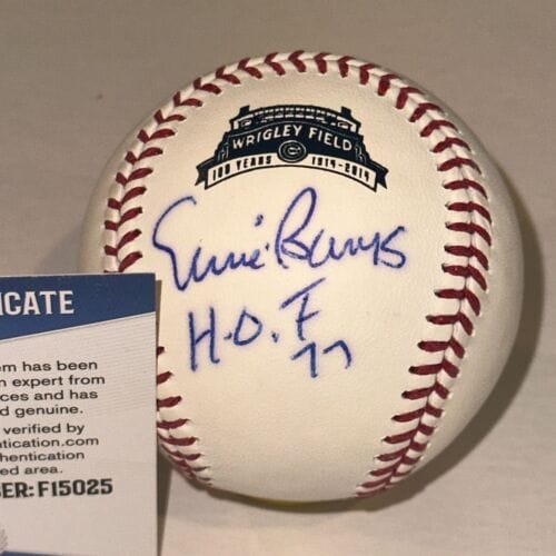 ERNIE BANKS Signed Official WRIGLEY 100th Baseball w/ Beckett COA & HOF Inscr