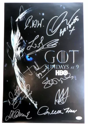 GAME OF THRONES CAST AUTOGRAPHED POSTER TURNER HILL CHRISTIE 9 SIGS JSA YY54018 COLLECTIBLE MEMORABILIA