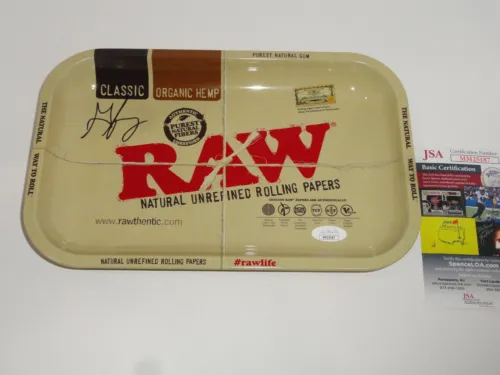 GEORGE JUNG SIGNED RAW TOBACCO ROLLING TRAY BOSTON GEORGE INSCRIPTION JSA COA