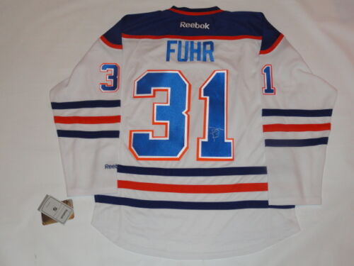 GRANT FUHR SIGNED RBK EDMONTON OILERS #31 JERSEY PROOF HOF PSA COA LICENSED