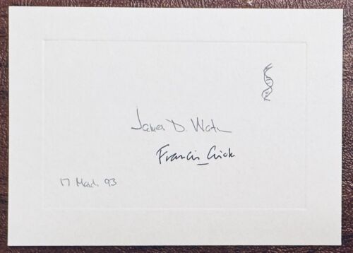 JAMES WATSON / FRANCIS CRICK SIGNED AUTOGRAPHED 3.5 X 5 CARD W/ HELIX SKETCH JSA COLLECTIBLE MEMORABILIA