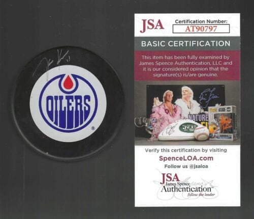 JARI KURRI SIGNED EDMONTON OILERS SOUVENIR PUCK JSA COA COLLECTIBLE MEMORABILIA