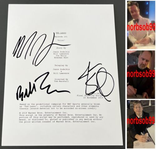 JASON SUDEIKIS BRENDAN HUNT +1 SIGNED TED LASSO PILOT SCRIPT W/EXACT VIDEO PROOF COLLECTIBLE MEMORABILIA