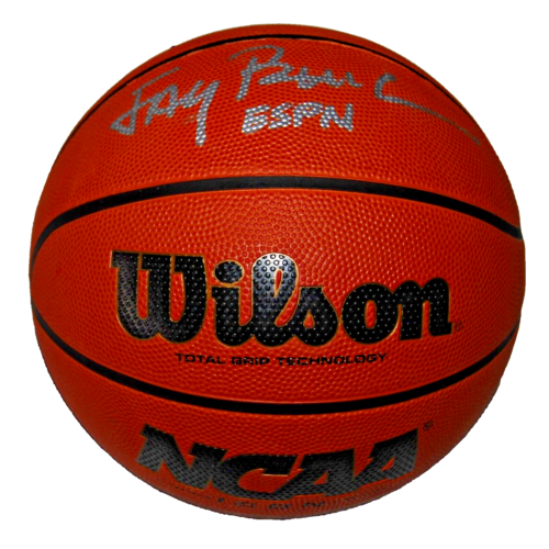 JAY BILAS SIGNED (DUKE BLUE DEVILS) ESPN WILSON NCAA RUBBER BASKETBALL W/COA COLLECTIBLE MEMORABILIA