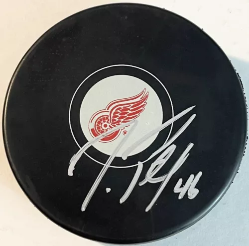 JEFF PETRY SIGNED AUTOGRAPHED DETROIT RED WINGS LOGO HOCKEY PUCK PSA/DNA COLLECTIBLE MEMORABILIA