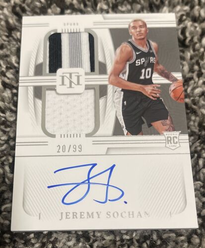 JEREMY SOCHAN 2022-23 NATIONAL TREASURES ROOKIE DUAL 3 COLOR PATCH AUTO 20/99 COLLECTIBLE MEMORABILIA