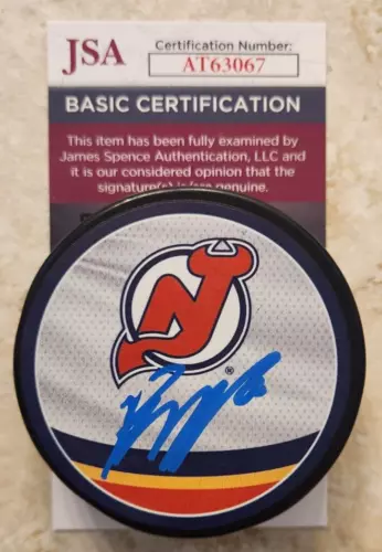 Jesper Bratt Signed Reverse Retro Puck w/ JSA COA #AT63067 New Jersey Devils