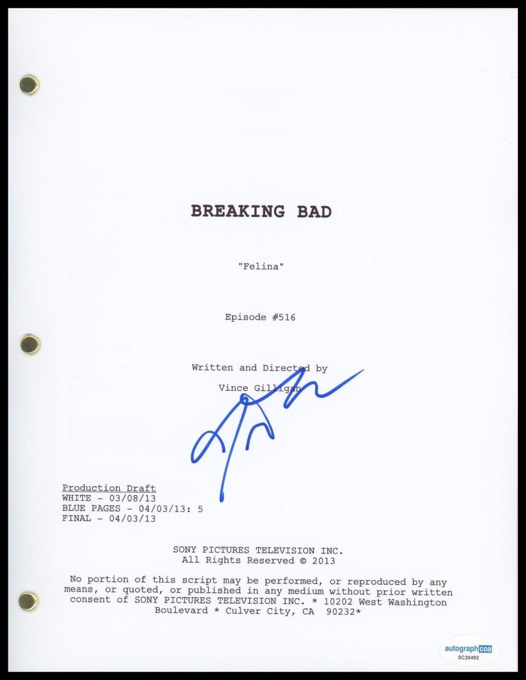 JESSE PLEMONS “BREAKING BAD” AUTOGRAPH SIGNED ‘FELINA’ EPISODE SCRIPT B ACOA COLLECTIBLE MEMORABILIA